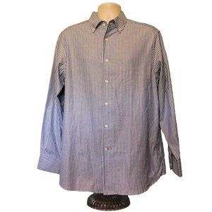 Cremieux Collection Shirt L Blue White Herringbone Stripe Long Sleeve Cotton